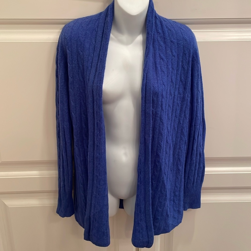 White & Warren Cobalt Cabled Open Front Cardigan … - image 1